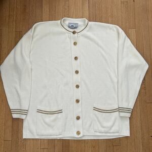 Bay Point Vintage Preppy Cardigan White Sweater Womens XL Tennis Prep